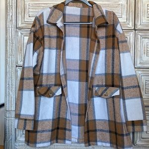 Unknown - Orangish Brown and White Plaid Shacket
